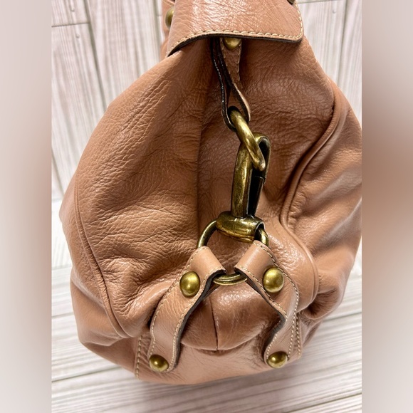 Toscani Italian Leather Handbag Purse Double Handle Pink Tan 14.5" x 17" - Picture 4 of 11